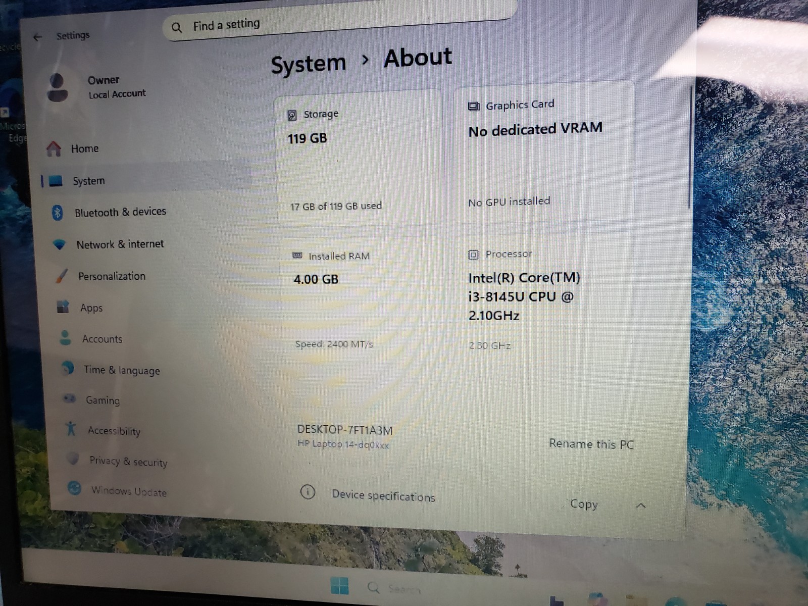 HP 14″ Laptop 14-dq0011dx | Intel i3-8145U | 4GB RAM | 128GB SSD | Silver parts