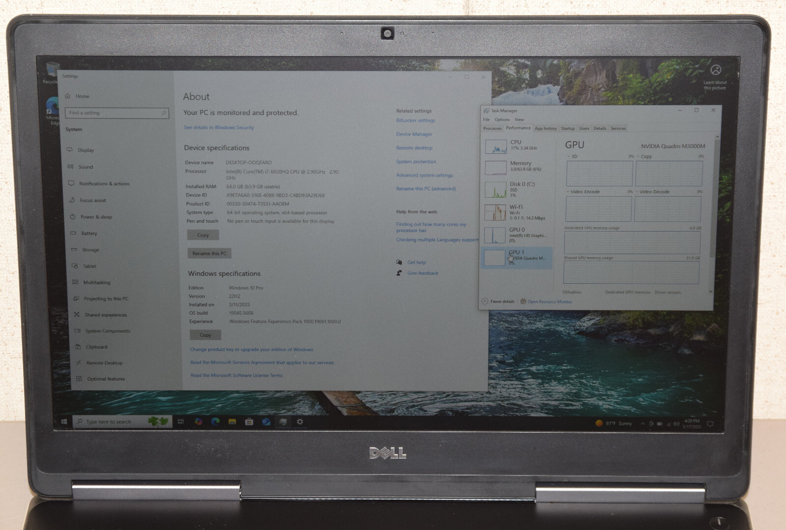 Dell Precision 7710 17.3″ i7-6820HQ 64GB DDR4 512GB NVMe Quadro M3000M 4GB