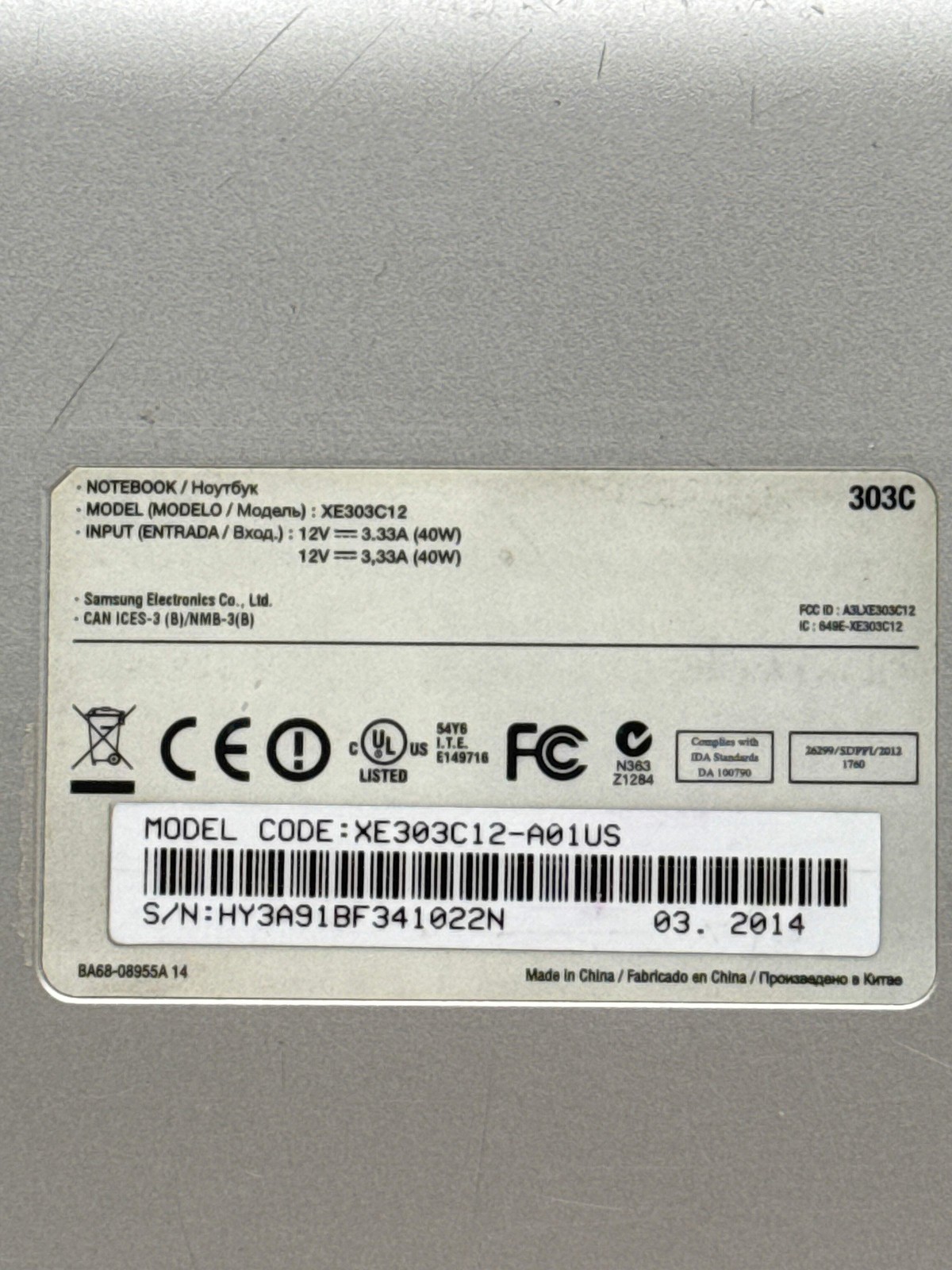 Samsung Chromebook XE303C12 11.6″ Notebook – No Power