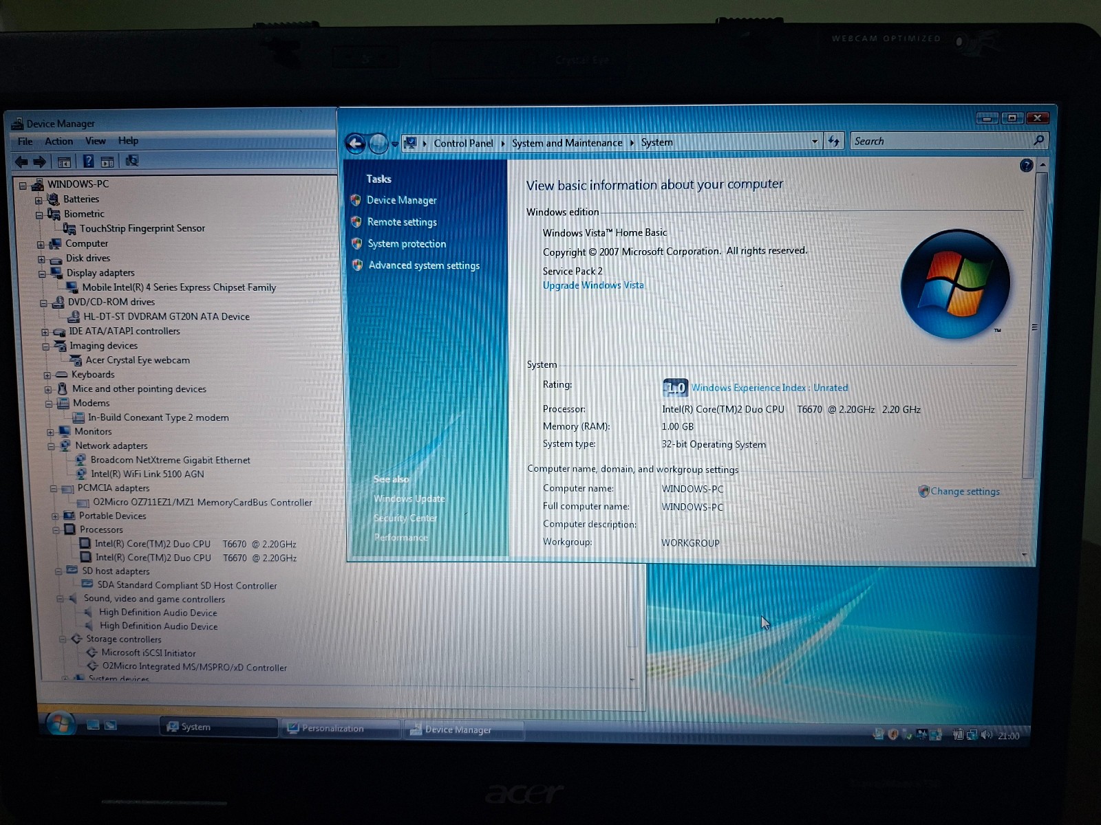 Acer Travelmate 5730 Laptop 15.4″ 1GB 120GB SSD Windows Vista SP2 32 BIT HDMI