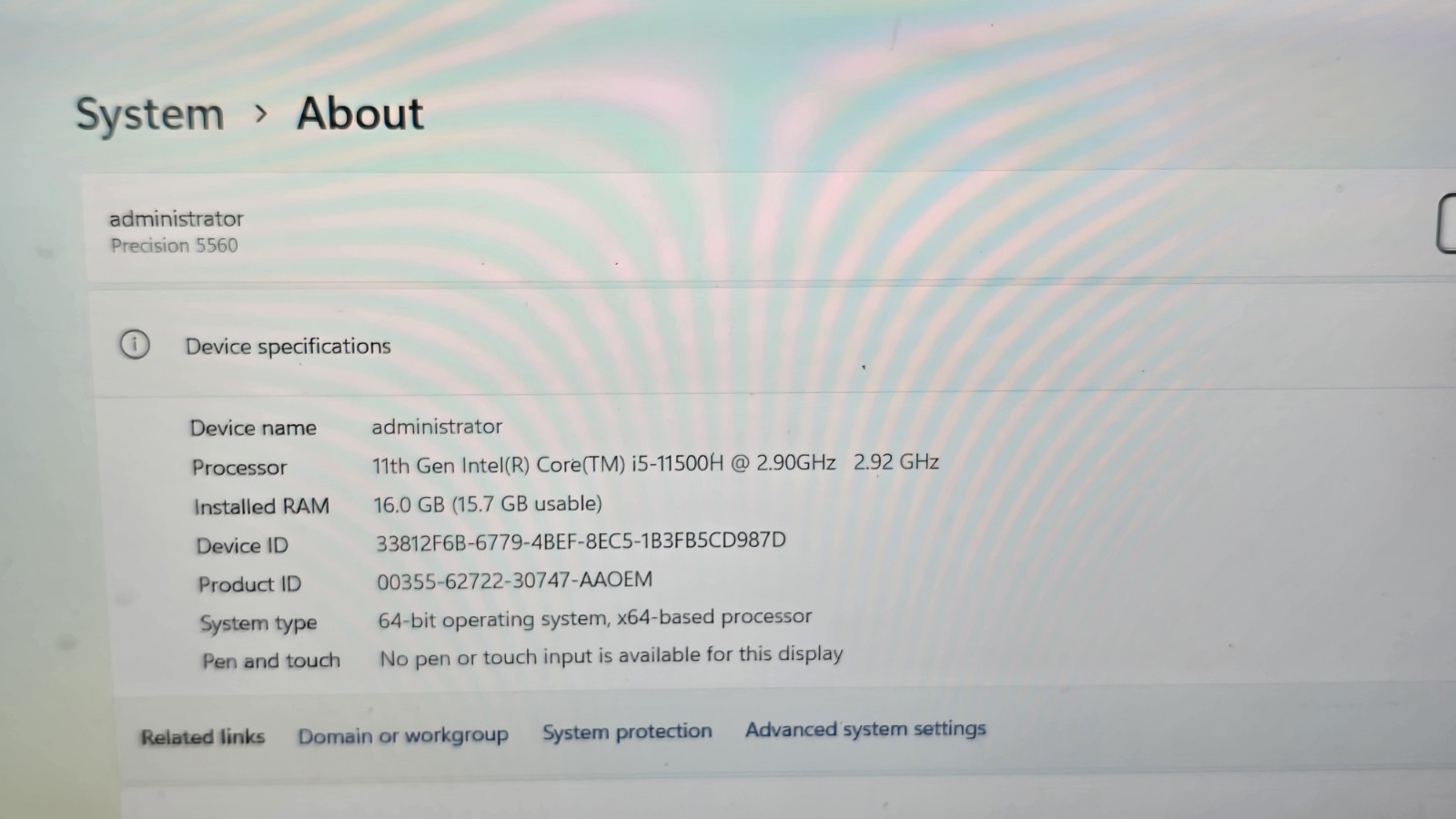 Dell Precision 5560 15″ i5-11500h 16gb/256gb/win 11pro
