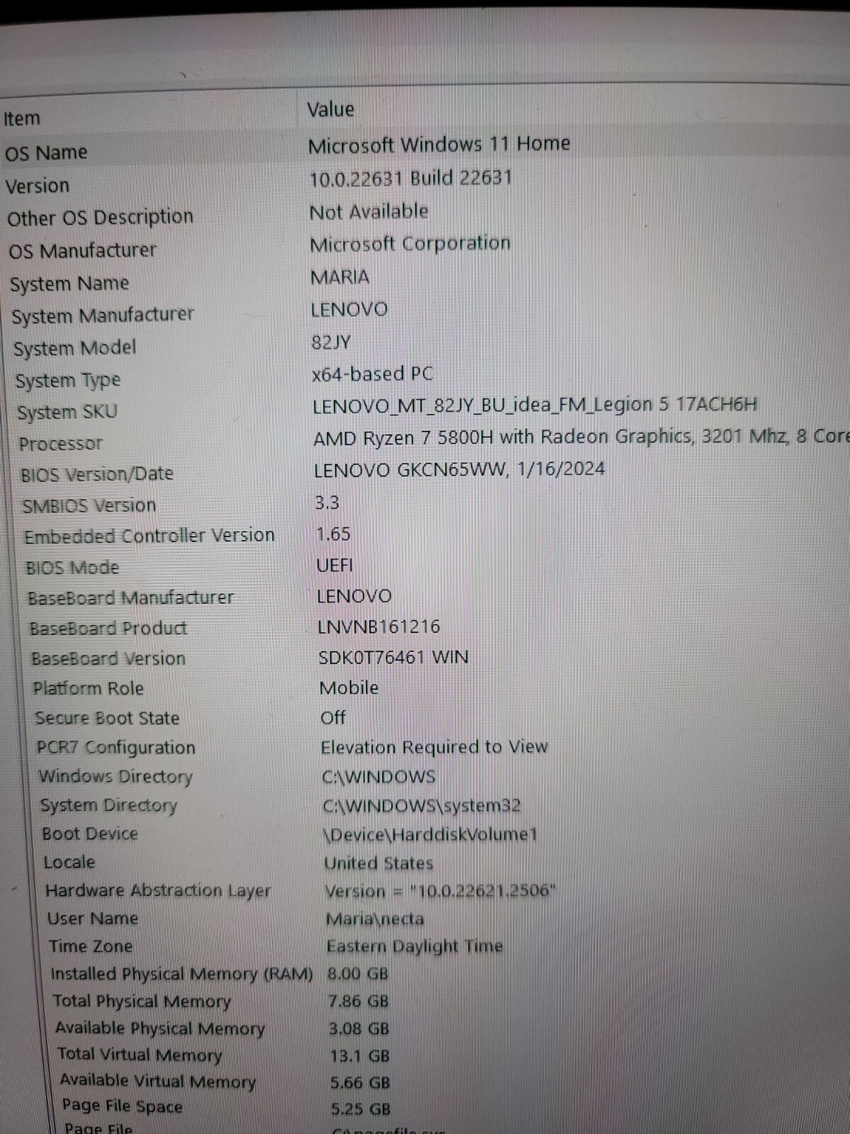 Lenovo Legion 5 17ACH6H 17.3″ Laptop AMD Ryzen 7 5800H 8GB
