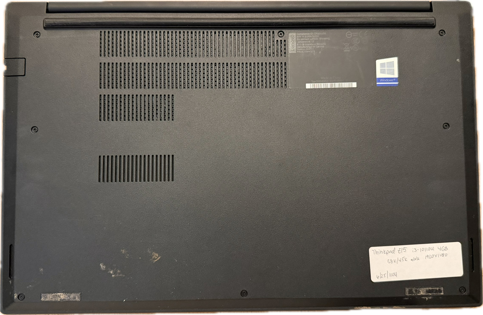 Lenovo ThinkPad E15 , i3-10110u 2.10 ghz, 4gb Ram, 256gb NVMe, Win 11 Pro