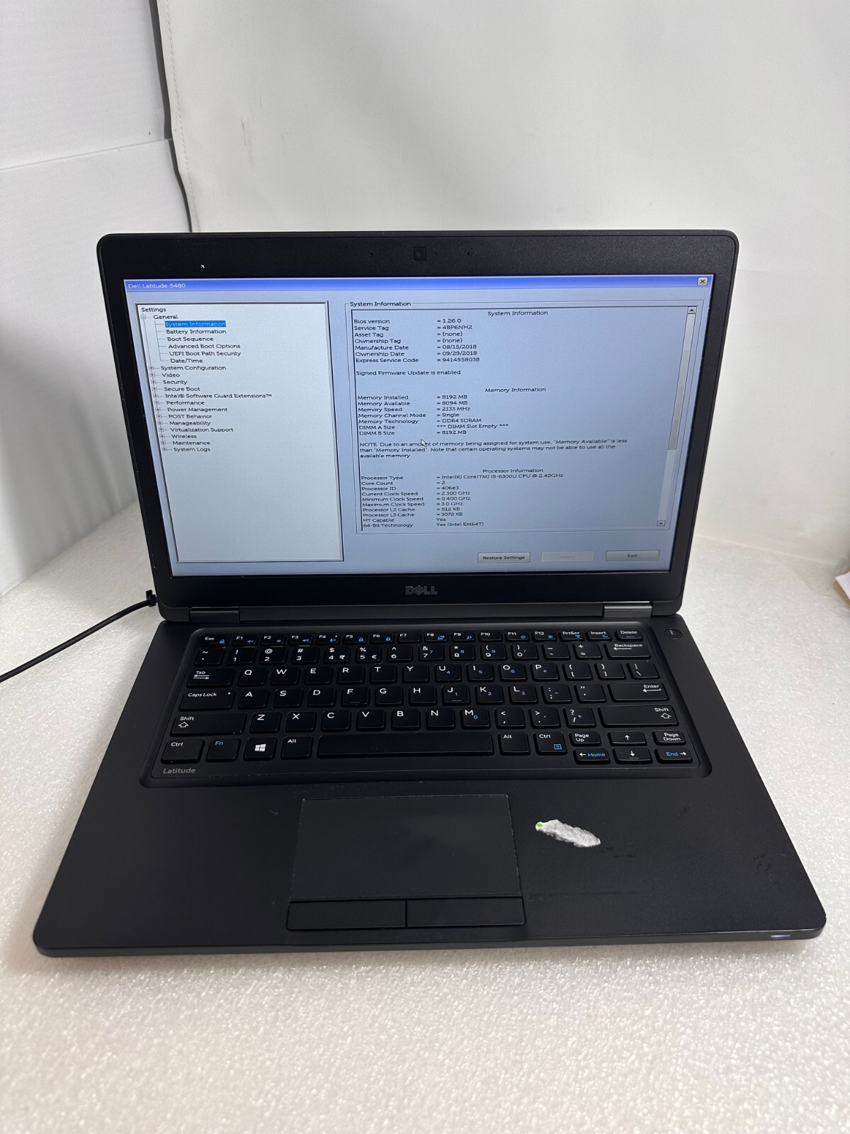 Dell Latitude 5480 14″ FHD Intel Core i5-6300U 8gb ram 256gb M.2 Sata No OS