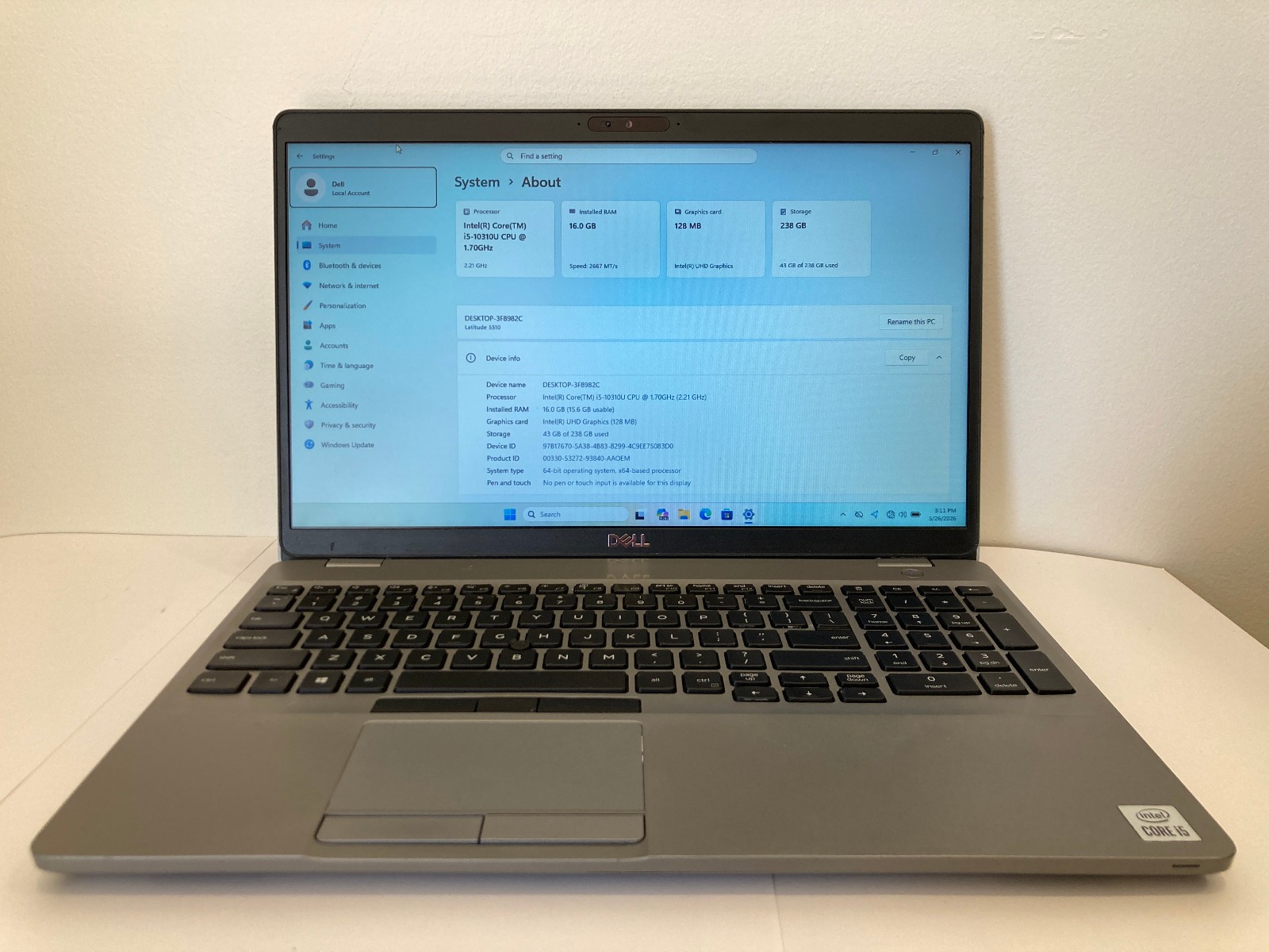 Dell Latitude 5510 i5-10310U 16GB DDR4 RAM 256GB NVMe SSD Windows11 PRO READ
