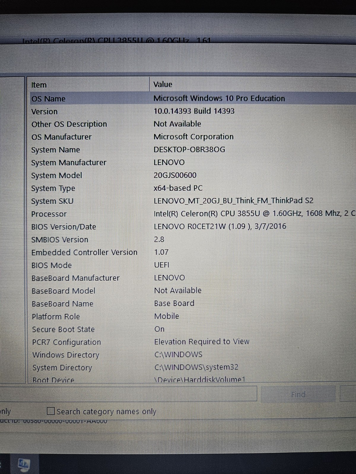 Lenovo ThinkPad 13 Gen 1 20GJ Celeron 1.60GHz, Windows 10 Pro 128gb Bad Battery