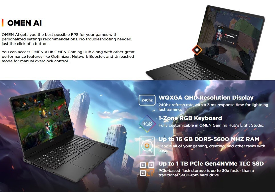 HP Omen 16 16t-am000 Gaming Laptop PC 16″ WQXGA U5 16GB 512GB SSD RTX 5050 W11