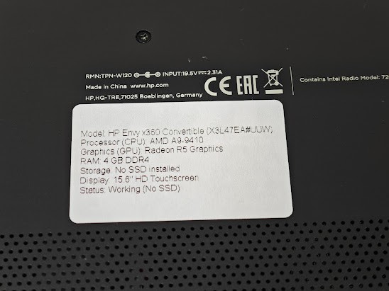 HP Envy x360 Convertible X3L47EA#UUW – AMD A9-9410, AMD Radeon R5 Graphics, 4 GB