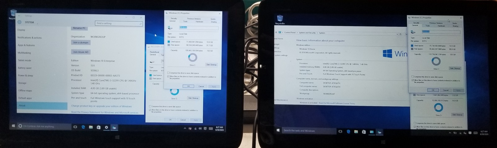 Lot of 2 HP Split x2 i3-3229Y @ 1.40GHz 4GB 128GB SSD WIN 10 HOME BAD BATTERY