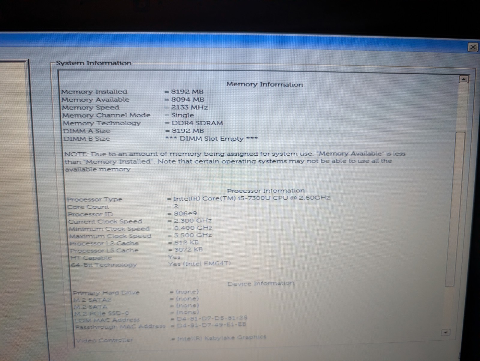 Dell Latitude 5480 Intel i5-7300U 8GB RAM – No Storage/OS/AC Charger – As Is