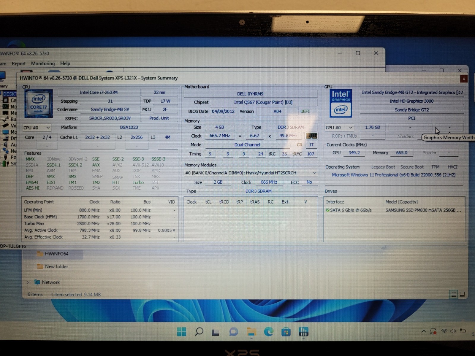 Dell xps L321x 13″ i7-2637m 1.7gh 4gb onboard ram 256gb ssd w11p charger 9TGVCT1