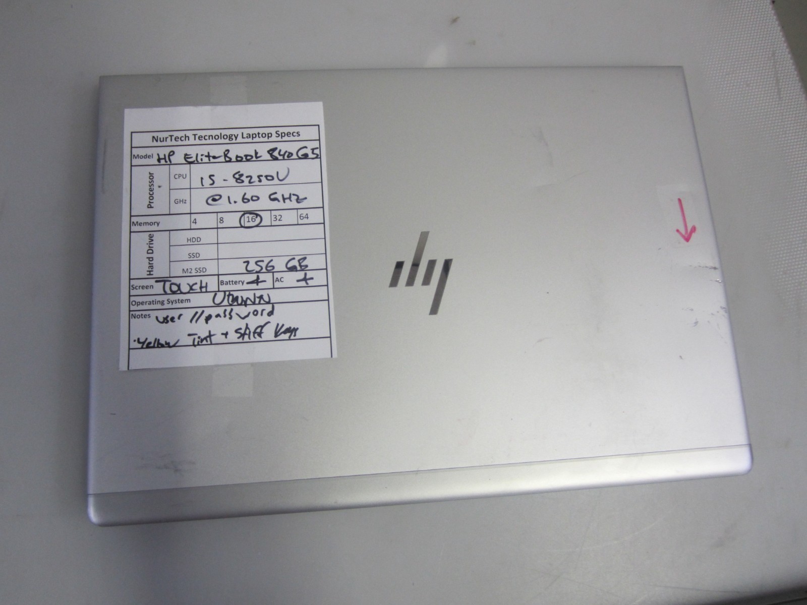 HP EliteBook 840 G5 i5-8250U 1.6GHz 16GB 256GB M2SSD UBUNTU LAPTOP + AC READ