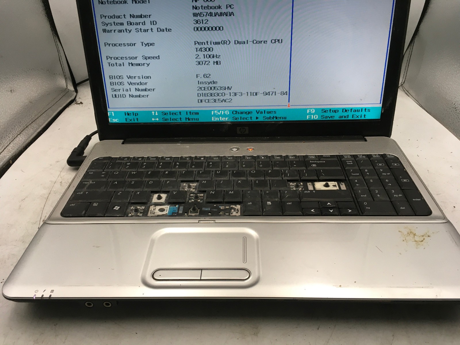 HP G60 LAPTOP – BOOTS TO BIOS – INTEL CORE 2 DUO – 3GB RAM – READ DESCRIPTION-BB
