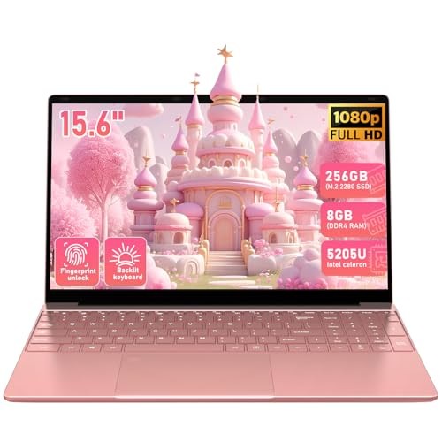 Student Laptop 15.6 Inch, Lightweight Notebook with 8GB RAM 256GB Rose Gold