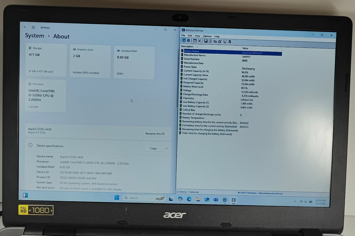 Acer Aspire V3-572G-543S Intel Core i5-5200U 8GB RAM 512GB SSD Nvidia 840M 15.6″