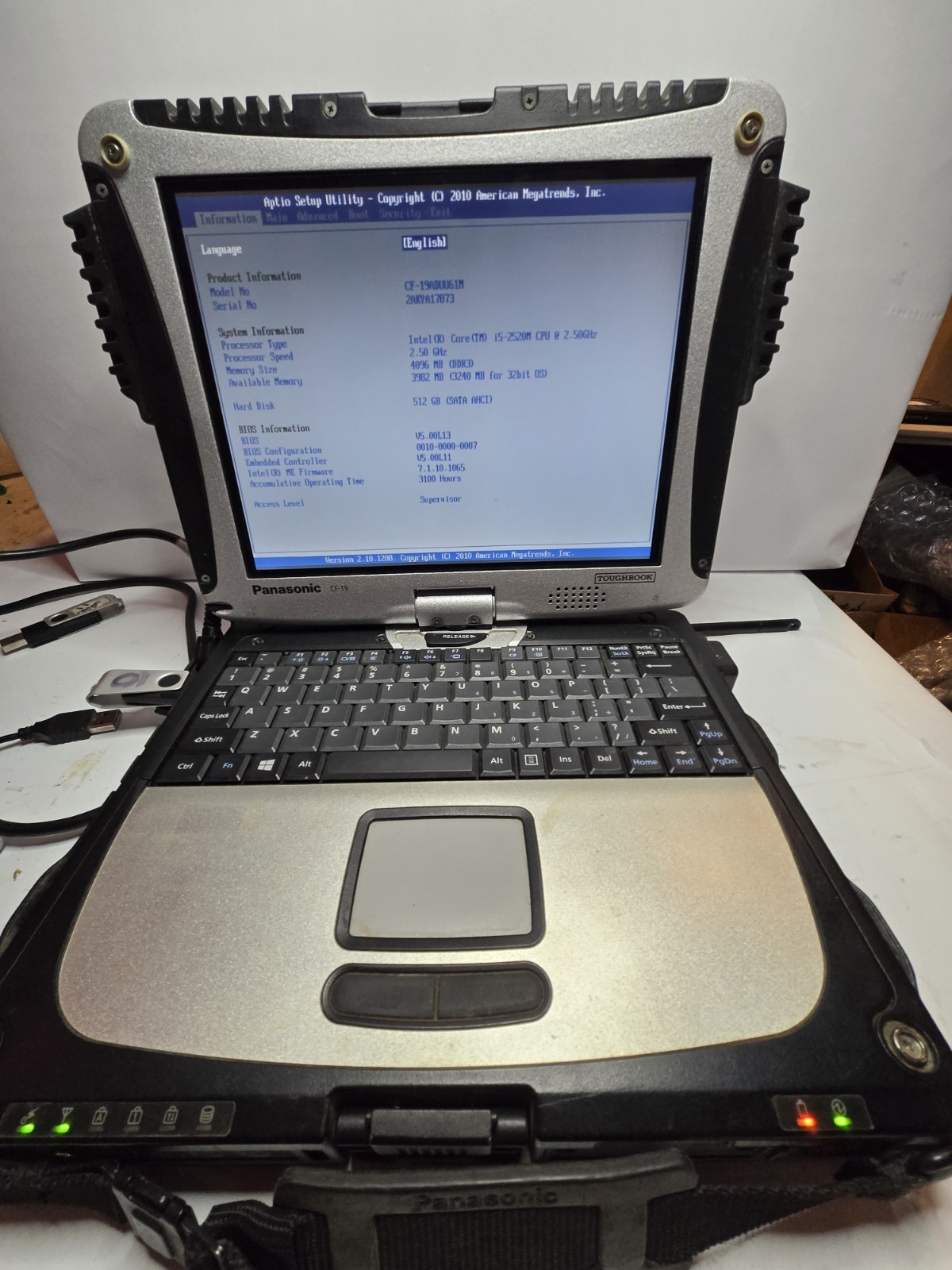Panasonic Toughbook CF-19 MK5, i5 2520M 2.5GHz, 8GB RAM 512GBSSD Touch Win10P 3G