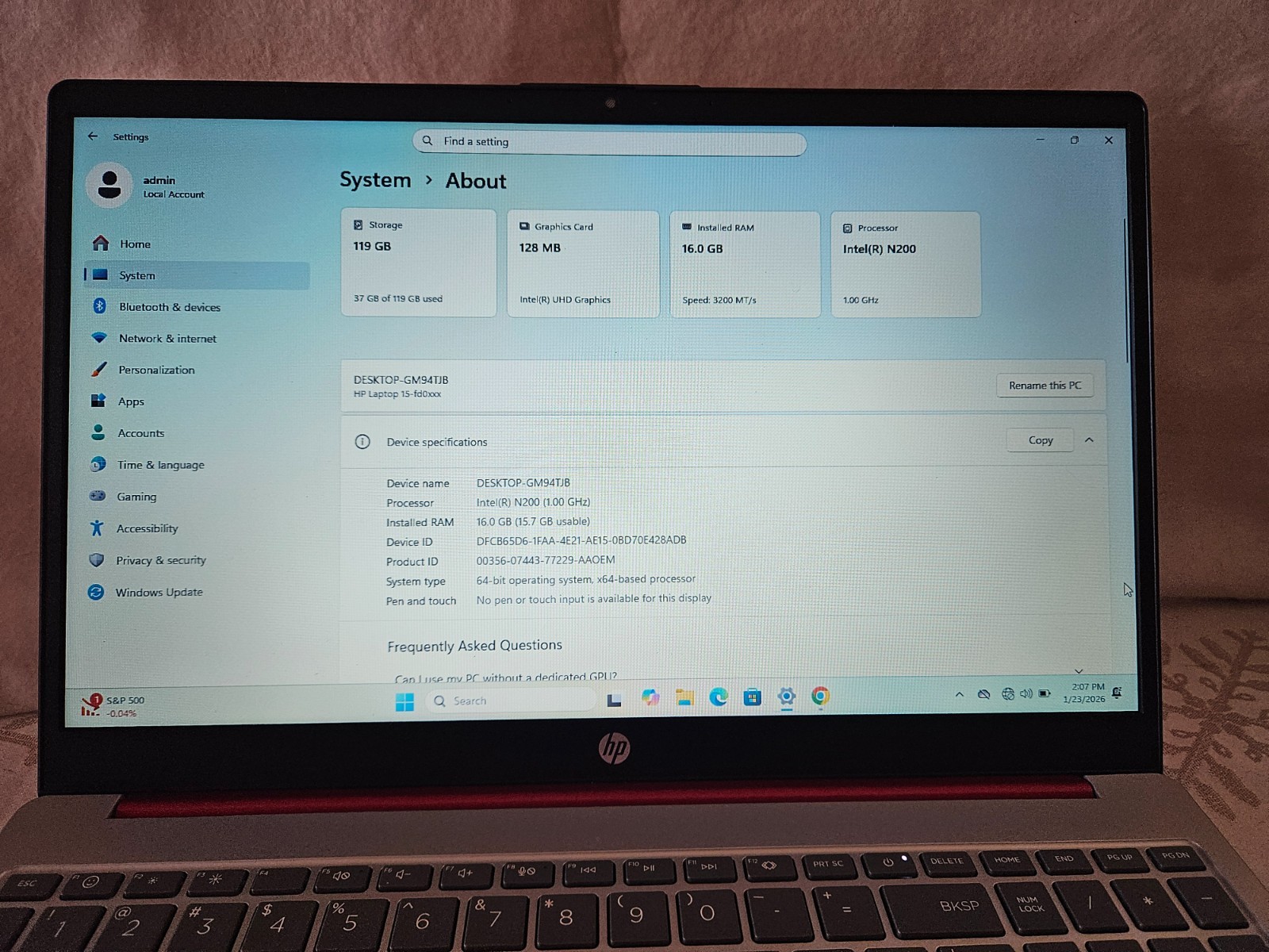 HP 15-fd0083wm (128GB SSD, Intel Pentium N200, 16GB) Laptop – Red