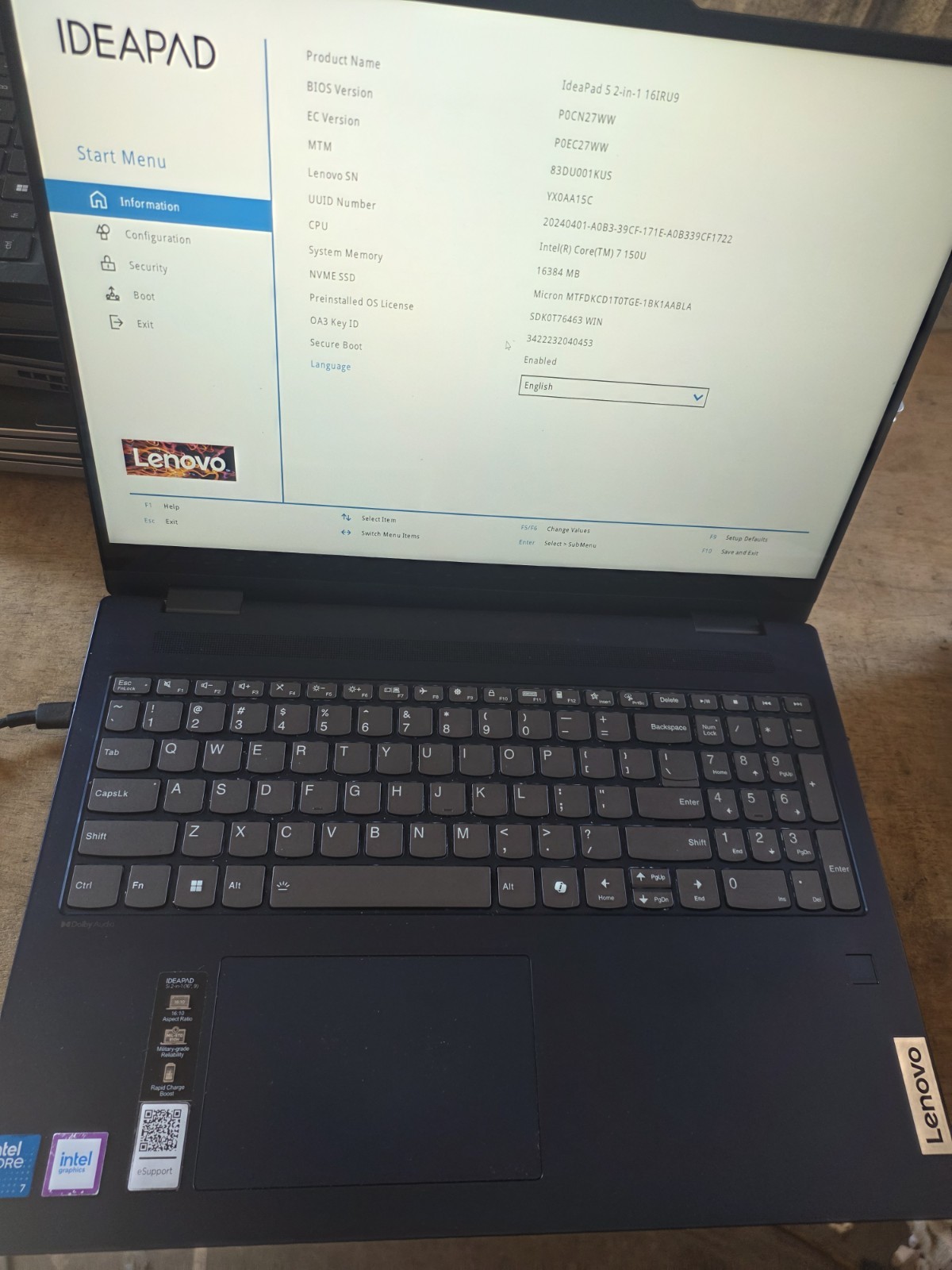 Lenovo IdeaPad Slim 5 16IRU9 2n1 16″ Touch , Intel Core 7 150u 16 gb Good A15c