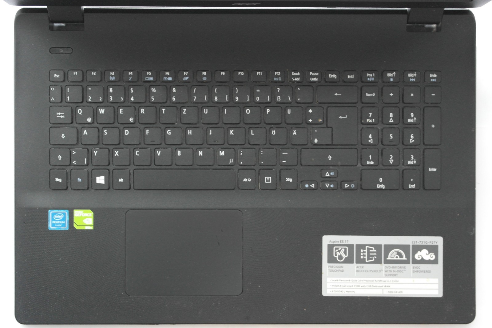 Laptop Acer Aspire ES1-731G 4×1.6Hz/17.3FHD/RAM8GB/HDD1TB/GraKa2GB/DVD-RW/W11H
