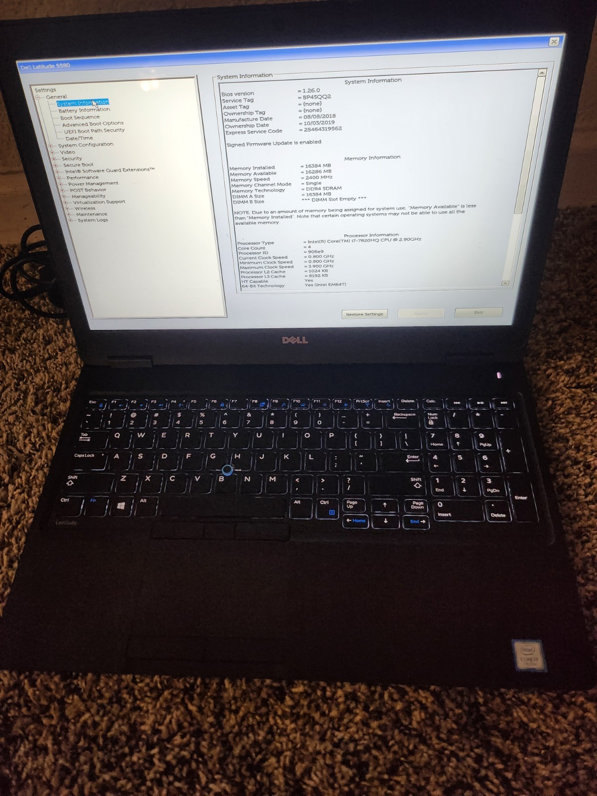 Dell Latitude 5580 Intel Core I7 7th Gen 8gb RAM No SSD,