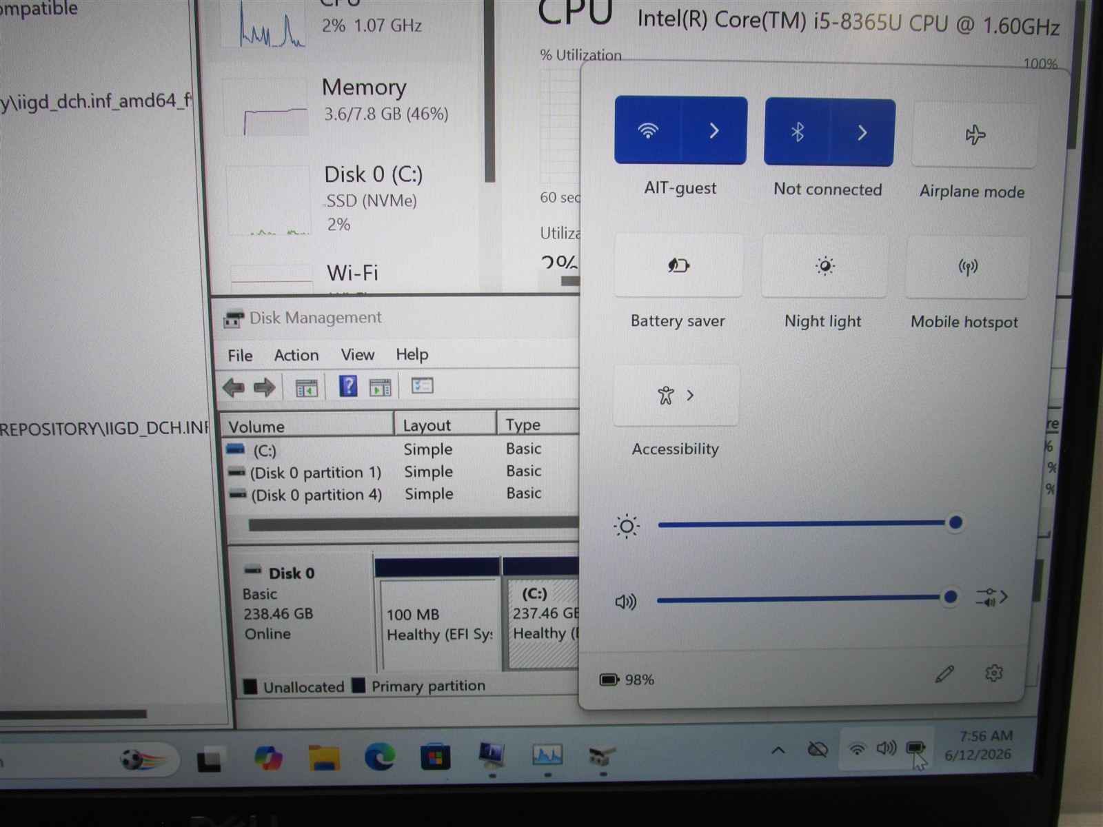 Dell Latitude 5300 i5-8365U 1.6GHz 8GB RAM 256GB NVME 13.3″ Win 11 Pro COSM DMG