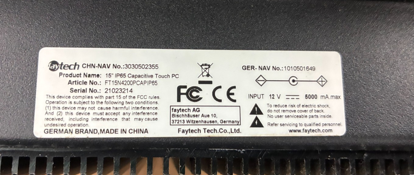 Faytech FT15 iP65 Outdoor Touch Terminal 15″ FT15N4200, OT14015, CNH 3030513220