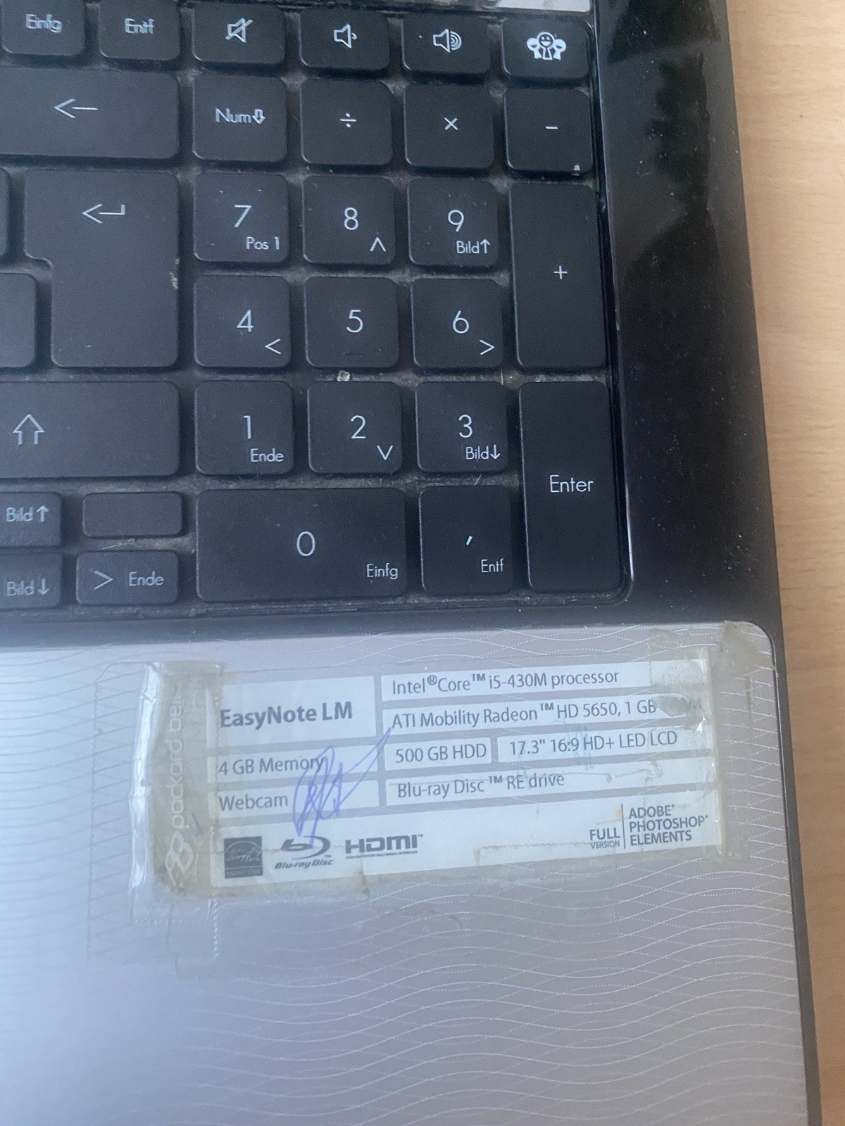 Packard Bell EasyNote NP 900 € LM Laptop/Notebook, Win7 Screen Faulty