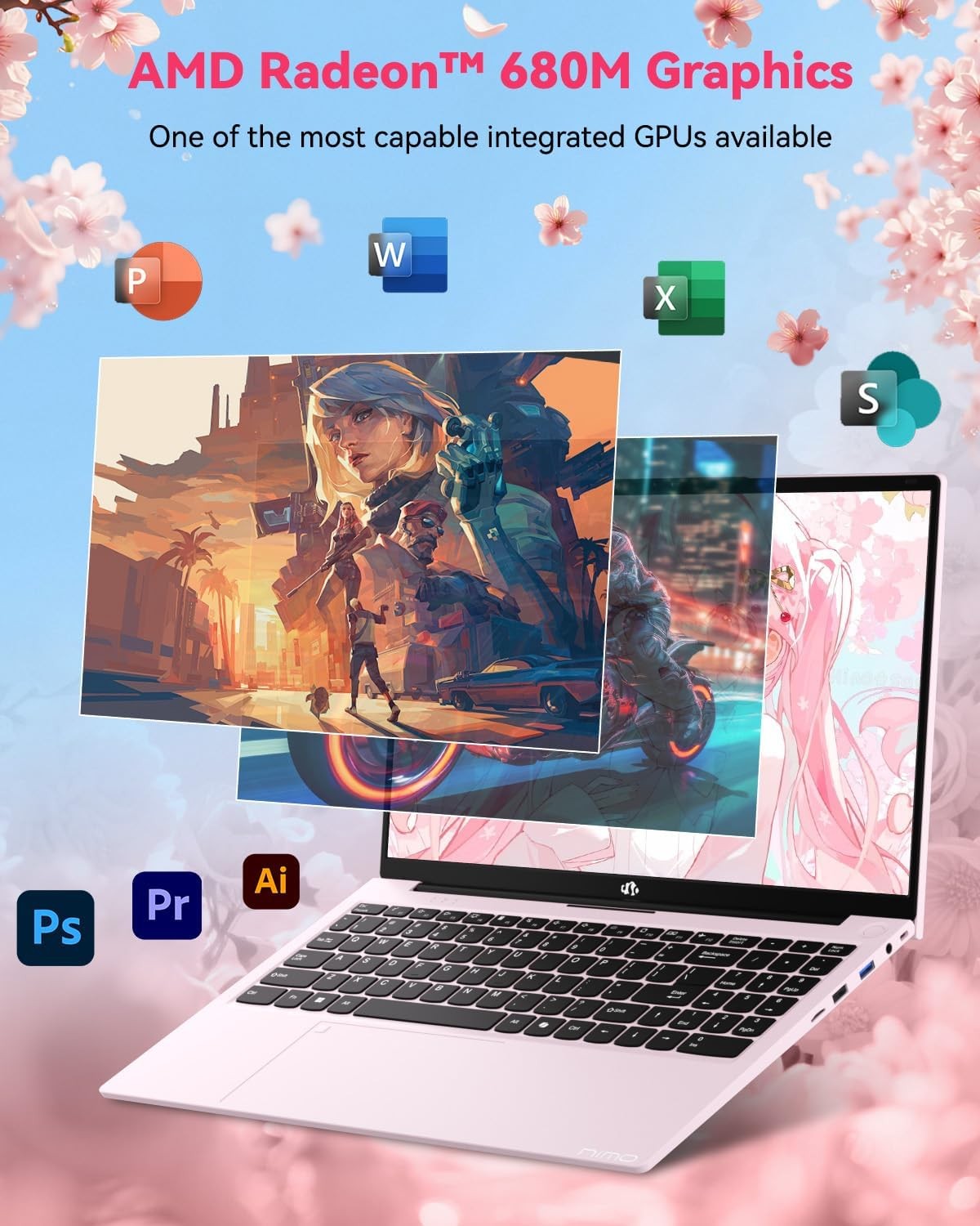 NIMO 15.6″ Light Gaming-Laptop, 8 Cores AMD Ryzen 7 Pro 6850U 16GB RAM 512GB SSD
