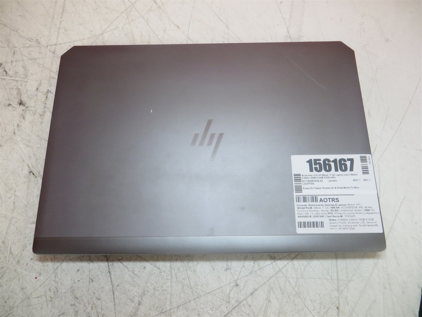 Scratched LCD HP ZBook 17 G5 Laptop Core i7-8850H 2.6GHz 16GB 512GB Quadro P3200