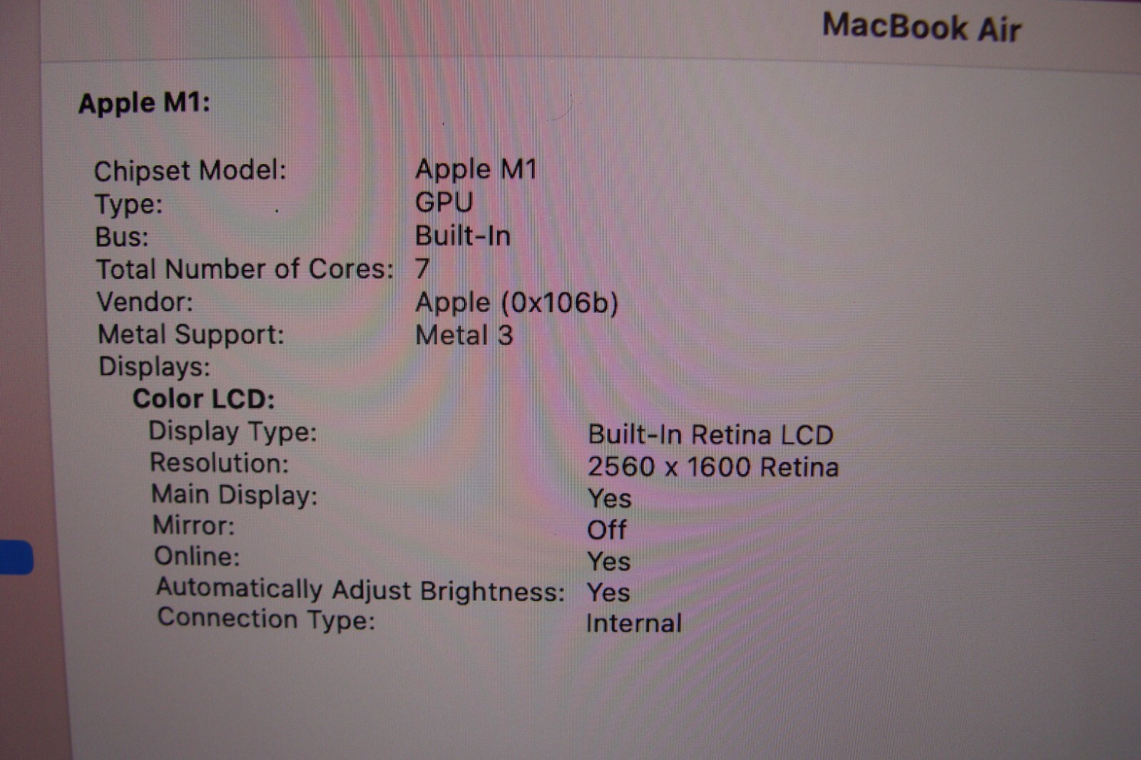 Apple MacBook Air A2337 13.3″ M1 2020 8CPU/7GPU 8GB 128GB MGN63LL/A +Charger