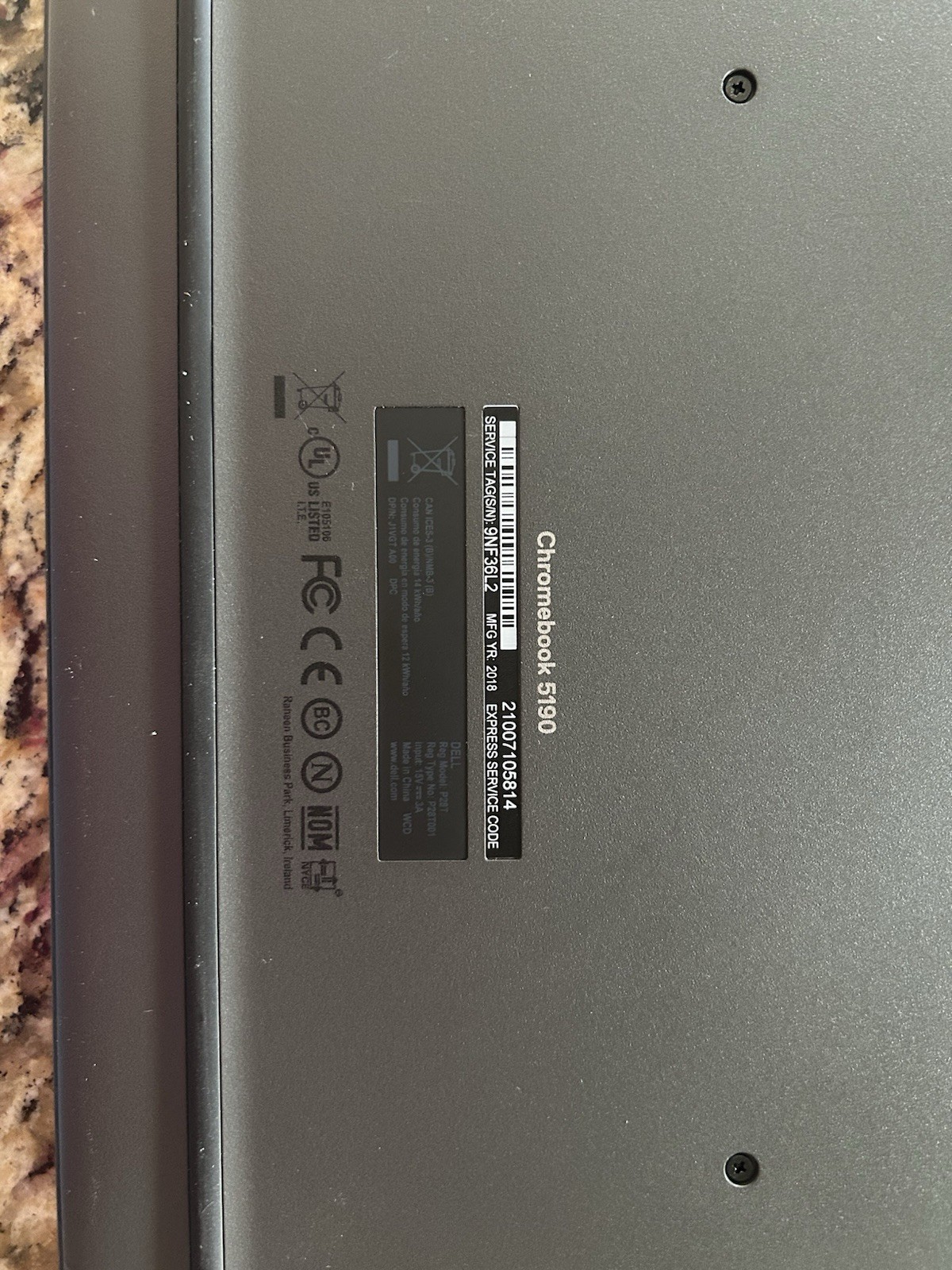 Lot Of 5 Dell Chromebook 5190 Celeron N3450 1.1GHz 32GB HDD 4GB Ram WiFi Tested