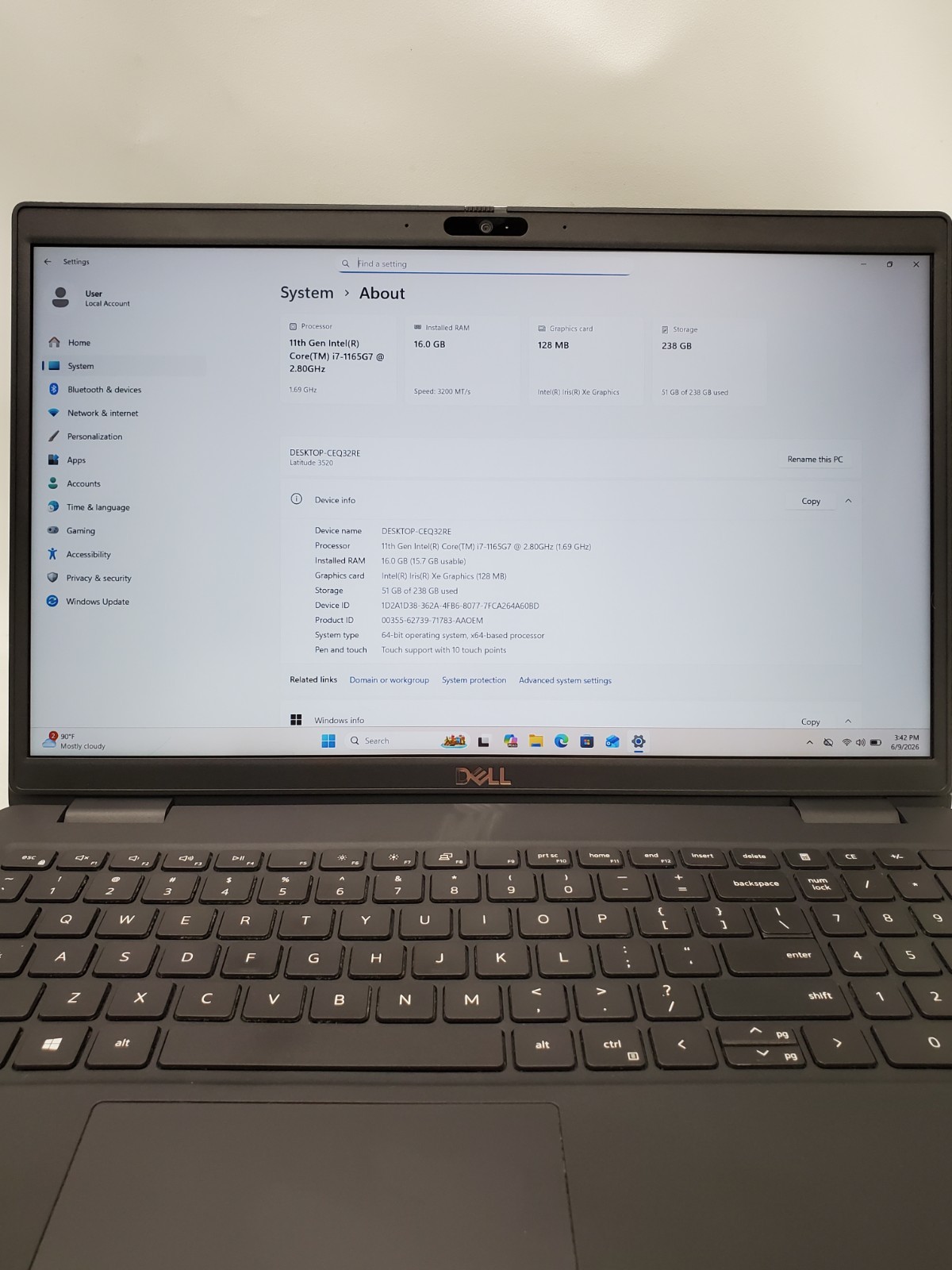 Dell Latitude 3520 15.6″ Touch Core i7-1165G7 @2.80GHz 16GB RAM 256GB SSD Win 11