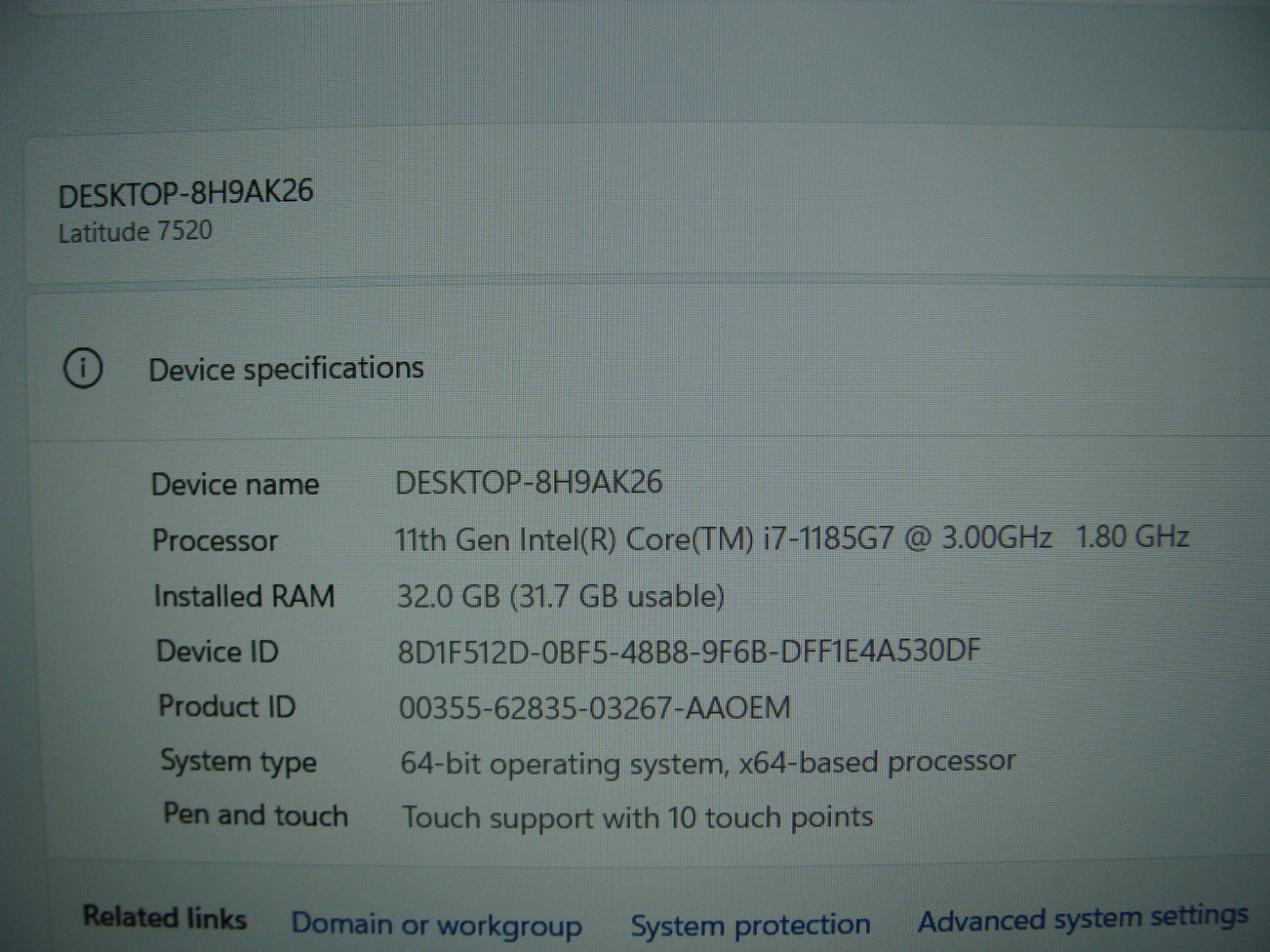 Dell Latitude 7520 15.6″FHD TOUCH core i7-1185G7 3GHz 32GB 1TB SSD +Charger