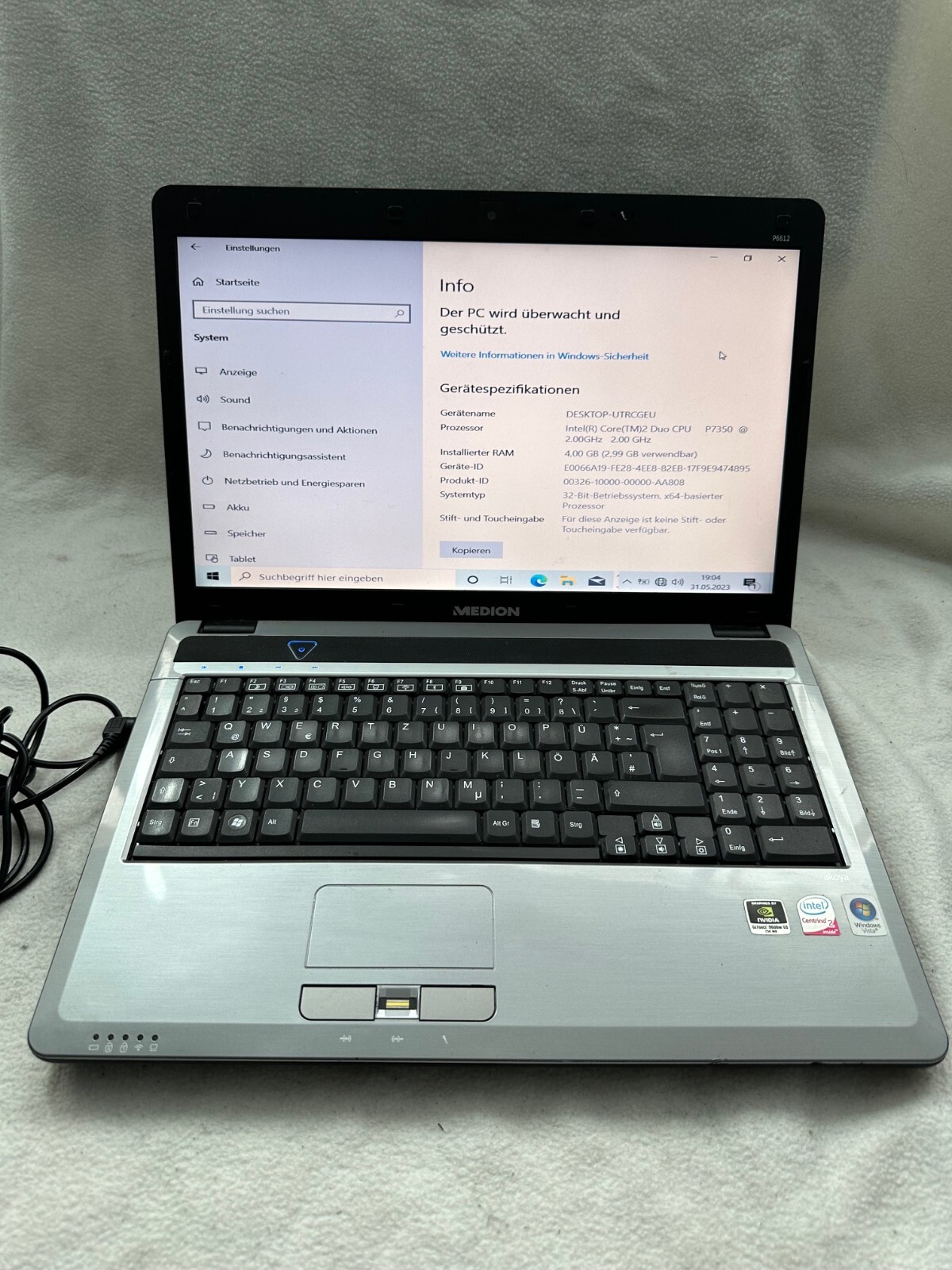 Notebook – Medion Akoya P6612 Intel Duo Core T7350 2.0GHz 320GB HDD 4GB RAM