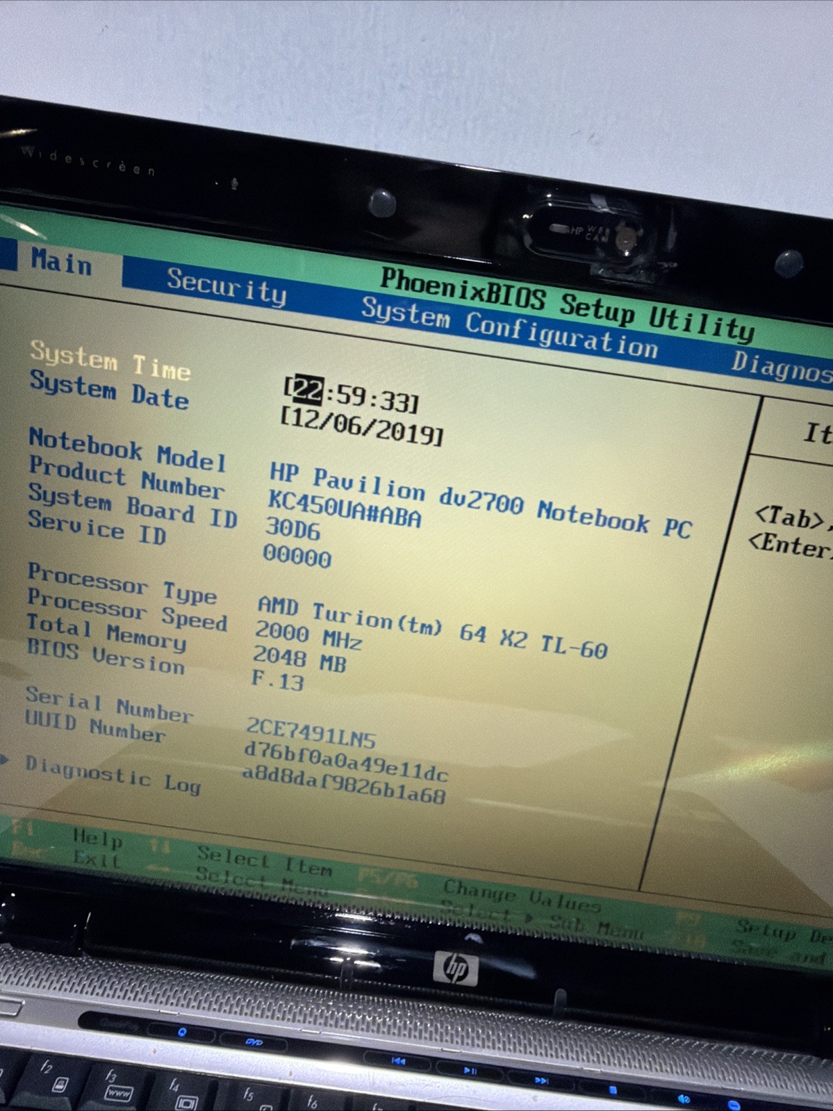 Hp Pavilion dv2700 14″ Laptop AMD Turion 64 X2 2gb Ram NO Drives Boots Bios