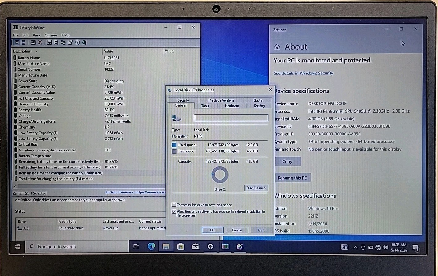 Lenovo IdeaPad 5145-15IWL, Intel Pentium 5405U @ 2.3GHz, 4GB RAM, 500GB SSD, W10