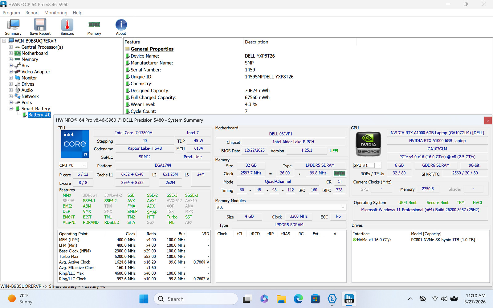 Dell Precision 5480 14″ Touch i7-13800H RTX A1000 32GB 1TB W11P Grade C