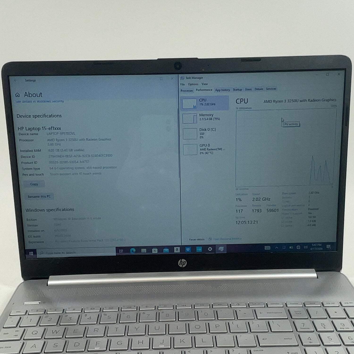 HP Laptop 15-EF1XXX 15.6″ Ryzen 3 3250U 2.6GHz 4GB RAM 256GB SSD
