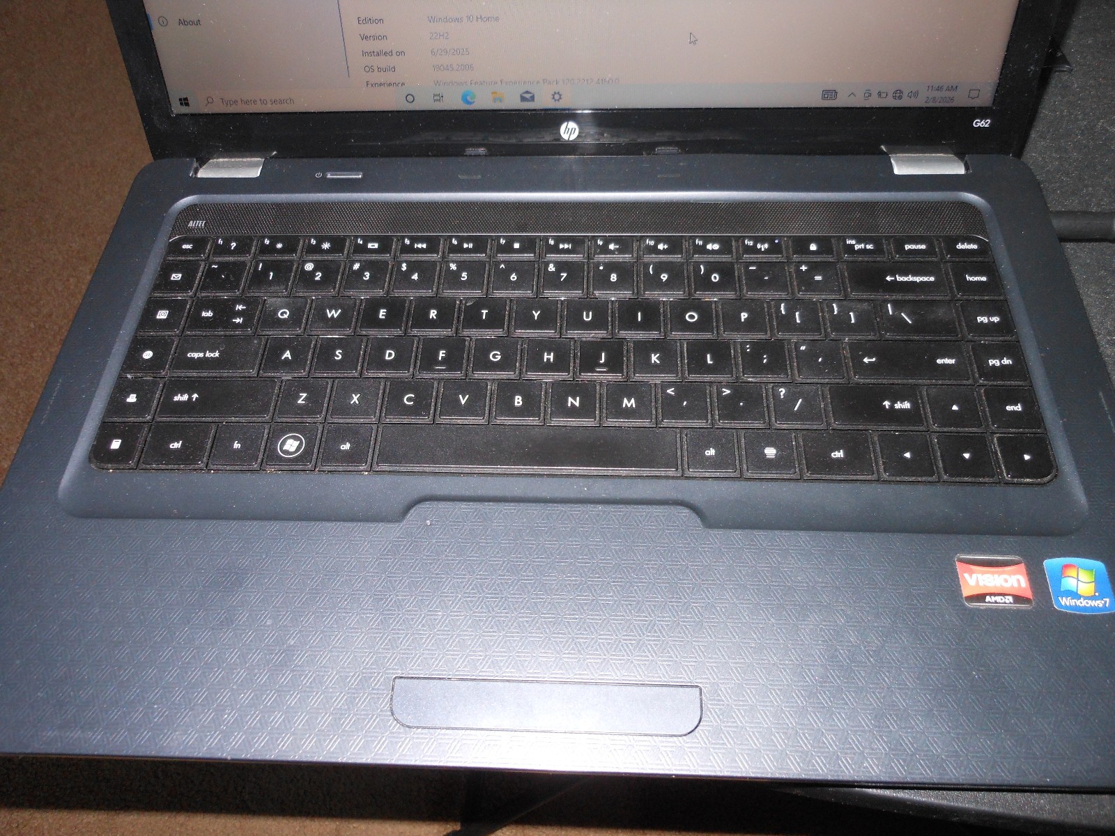 HP G62 AMD Athlon II P340Dual-core 2.20MHz 4GB 120GB SDD WINDOWS 10 PRO”