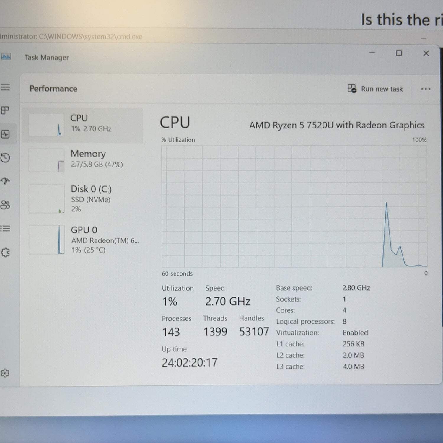 Lenovo IdeaPad Slim 3 15amn6 15.6″ Ryzen 5 7520U 2.8GHz 250GB SSD