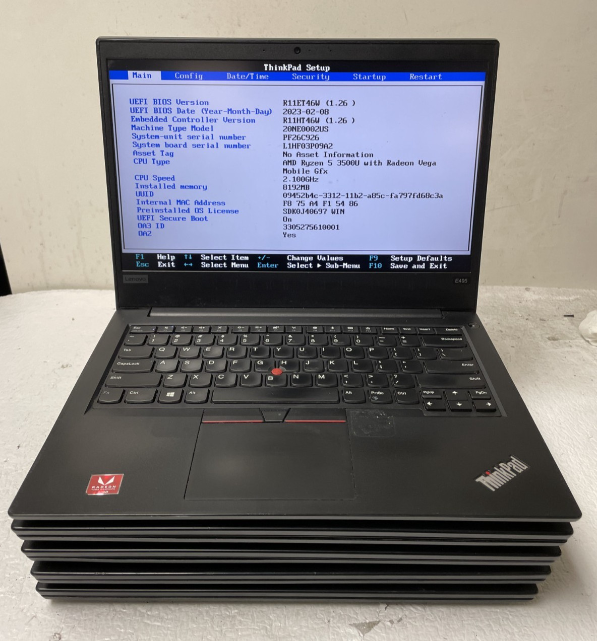 Lot of 5 Lenovo ThinkPad E495 14″ Ryzen 5 3500U @2.10GHz 8GB RAM NO SSD Parts