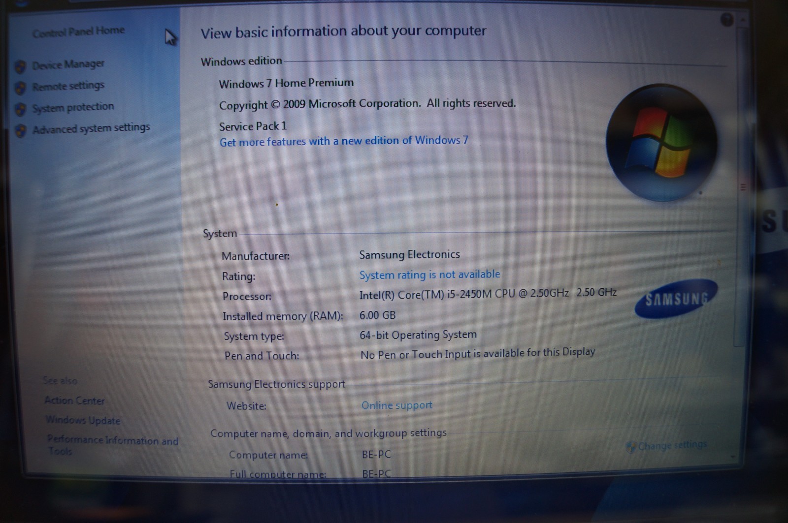 SAMSUNG QX411 NP-QX411L Core i5 14″ 364GB HD 6GB Mem 2.5GHz Win7 WORKING B153