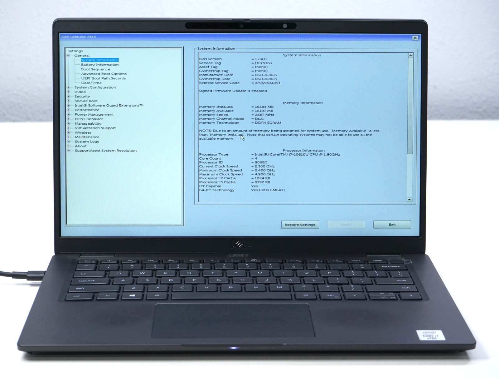 Dell Latitude 7410 Laptop Intel Core i7-10610U @1.80GHz 16GB RAM (No SSD)