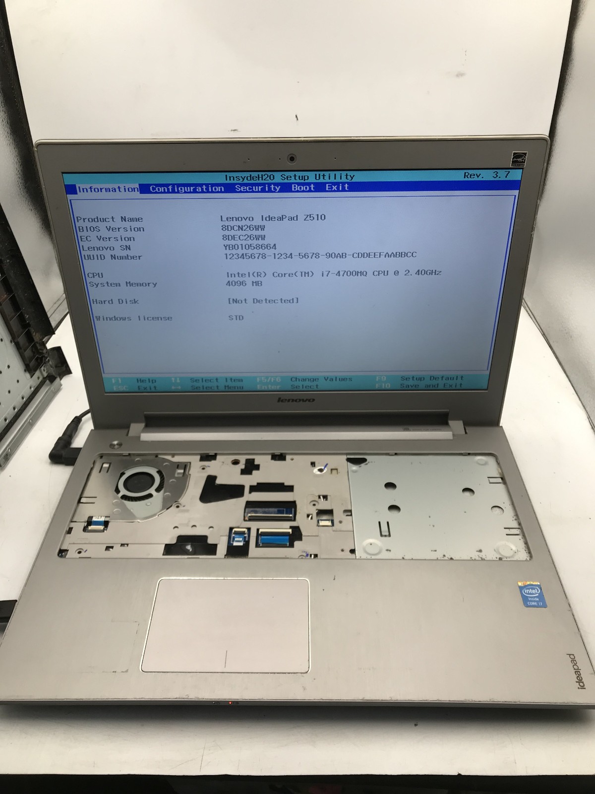 LENOVO IDEAPAD Z510 – BOOTS TO BIOS – INTEL I7 4700MQ – NO RAM – RREEAD DESC -BB