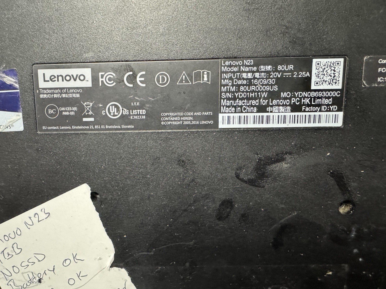 Lenovo N23 Chromebook 4GB RAM No SSD No Charger AS-IS For Parts Repair