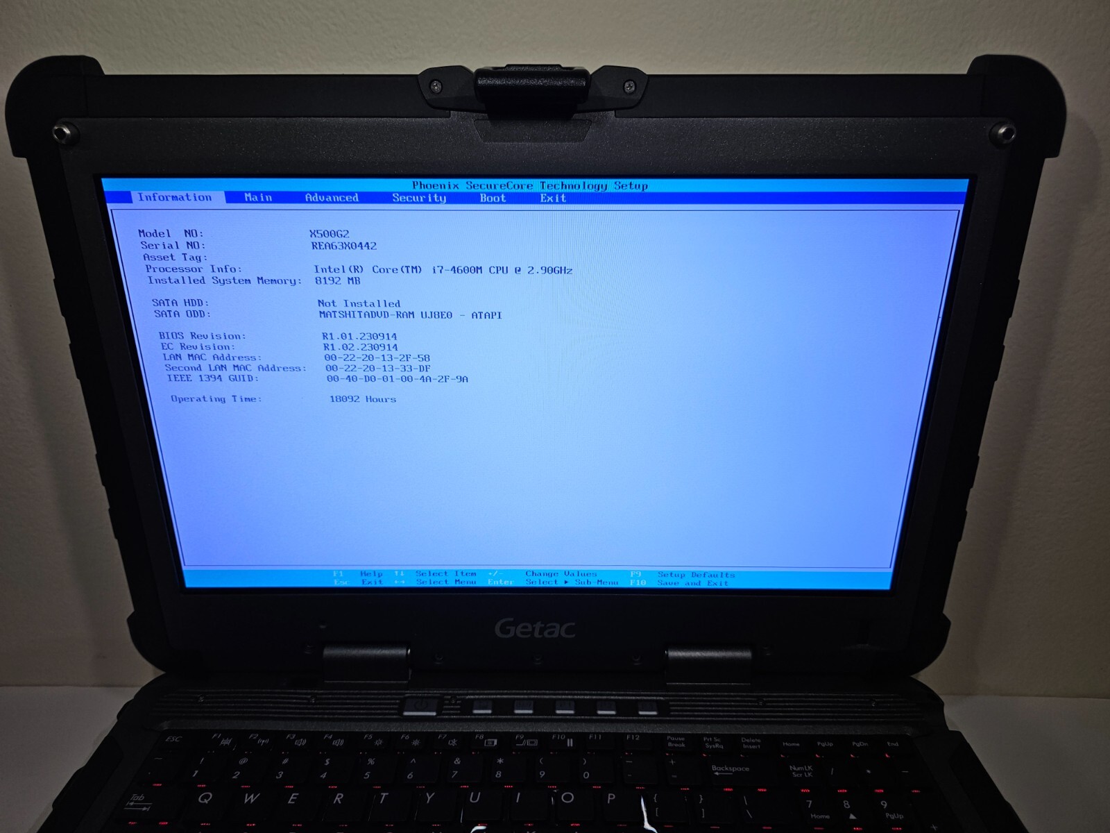 GETAC X500 G2 Rugged LAPTOP 15.6″/i7-4600U 2.90GHz/8GB RAM/+CHARGER/NO SSD/CADDY