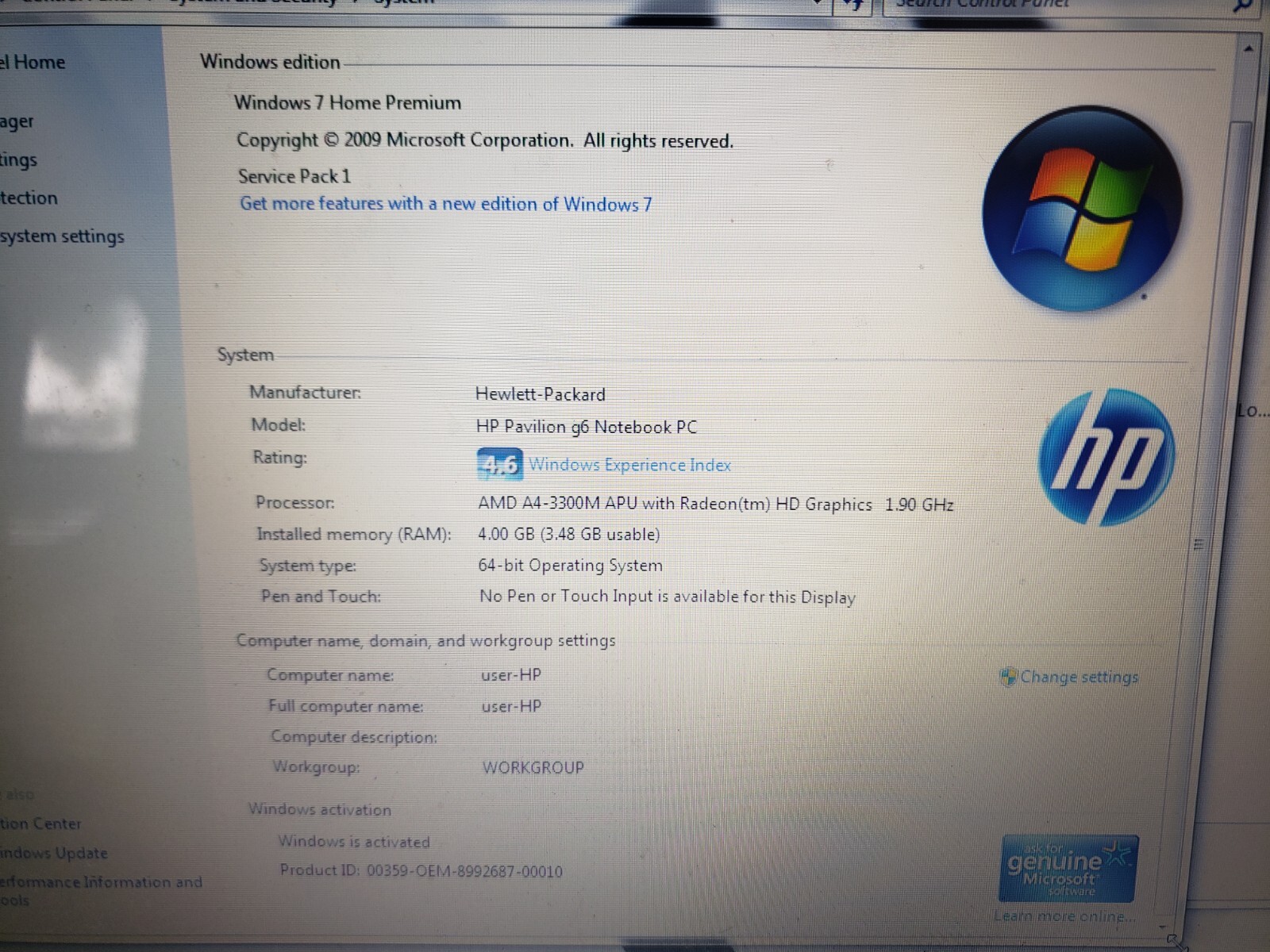 HP Pavilion G6-1C62US 15.6″ Laptop AMD A4-3300M@1.90GHz 500GB HDD 4GB RAM READ