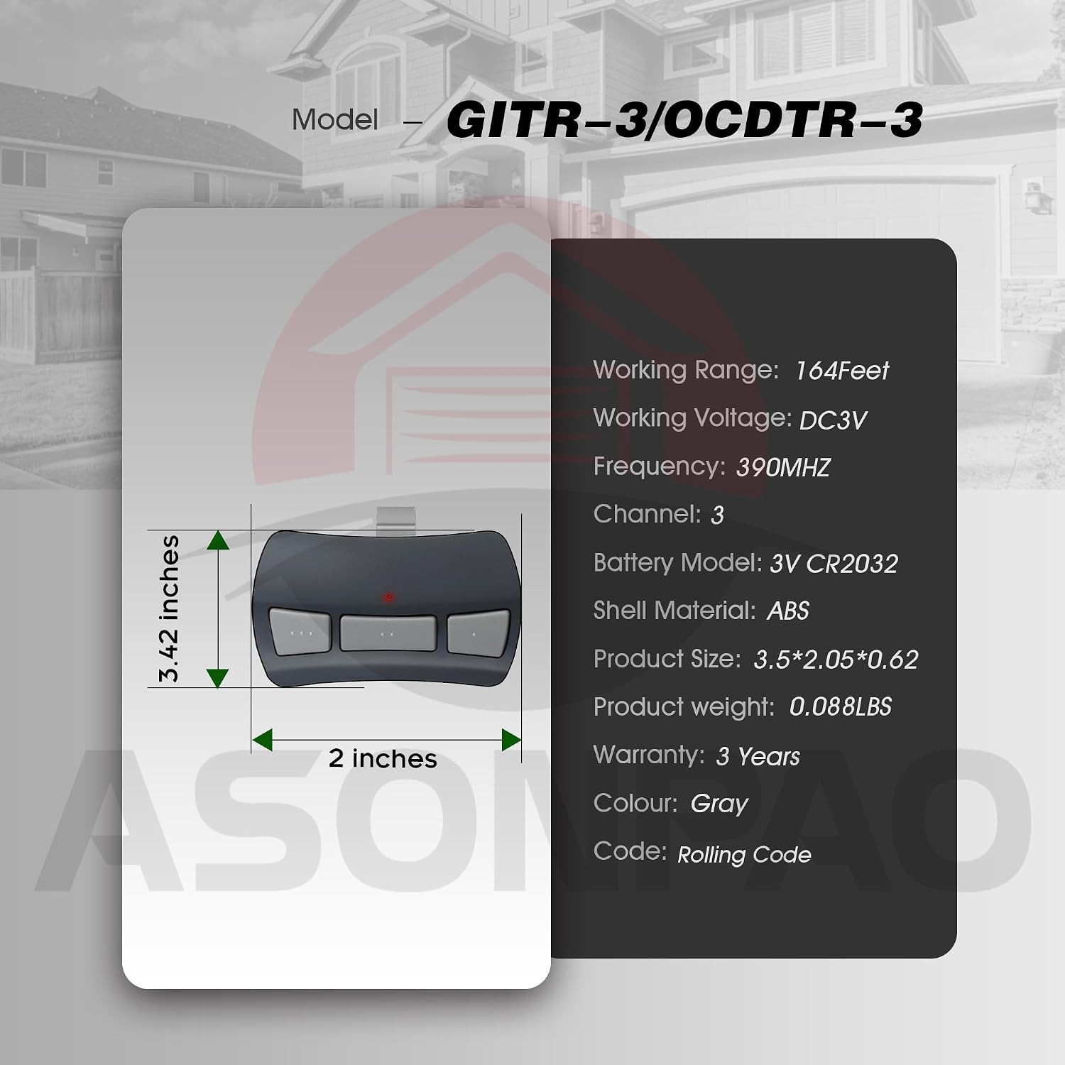 2 for OCDTR-3 Overhead Door Garage Door Opener Remote Compatible Legacy Python,
