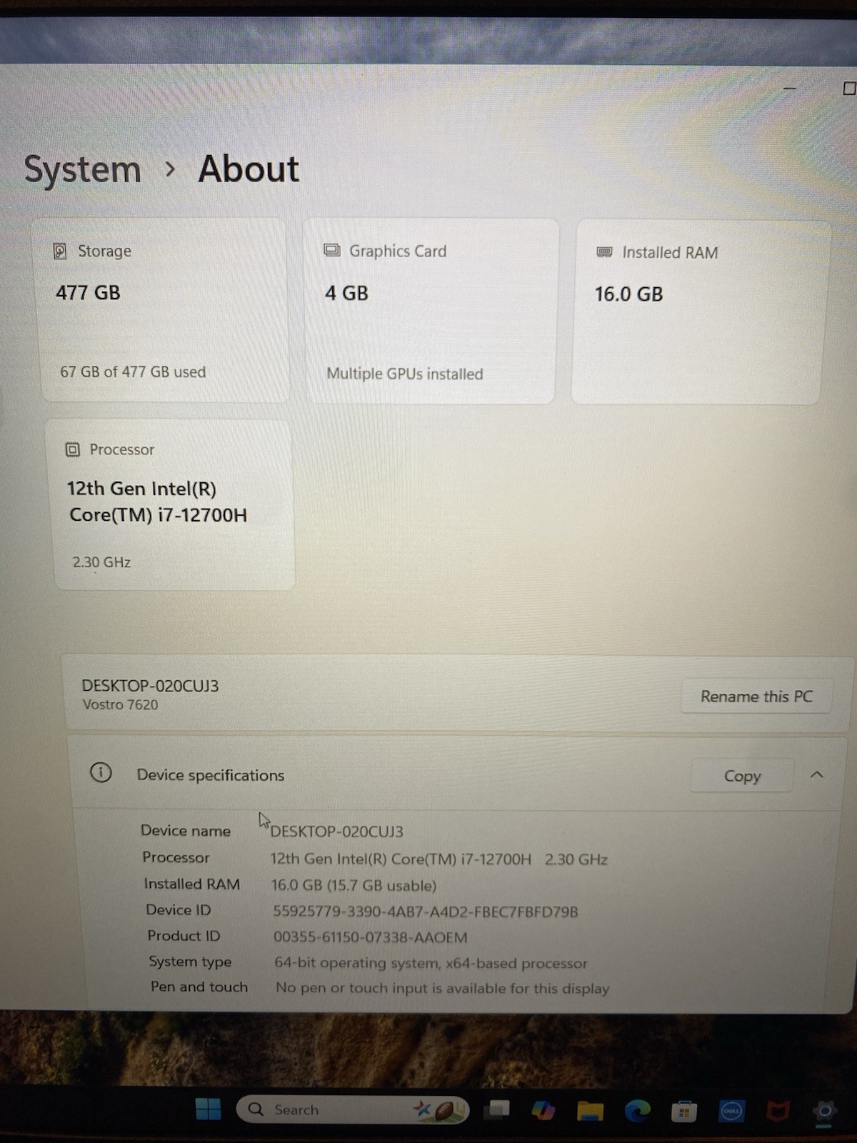 Dell Vostro 7620 16″ i7-12700H 16GB RAM GeForce RTX 3050 Windows 11 PRO Laptop