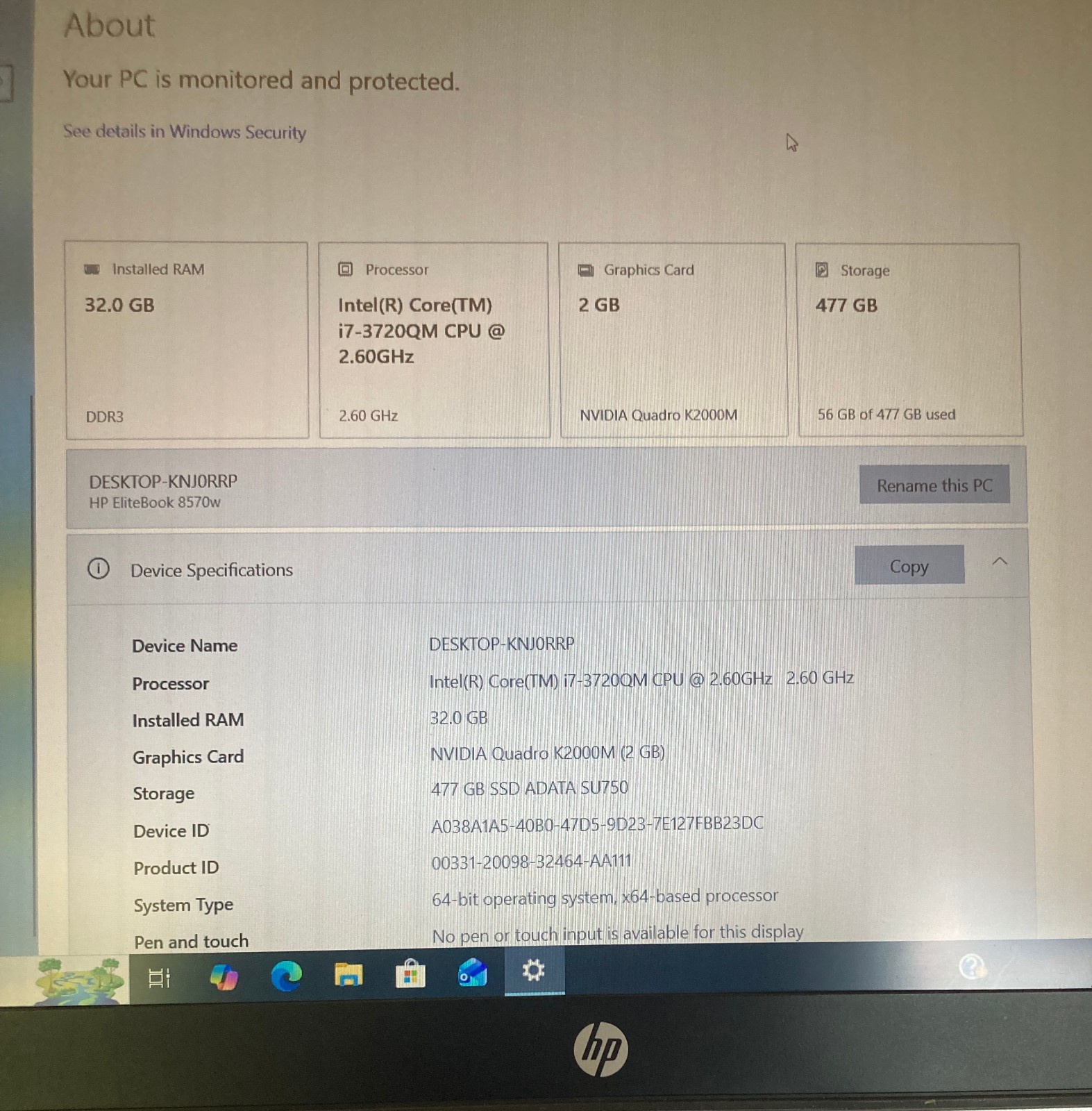 HP EliteBook 8570w i7-3720QM 32GB 512GB SSD Webcam Nvidia K2000M